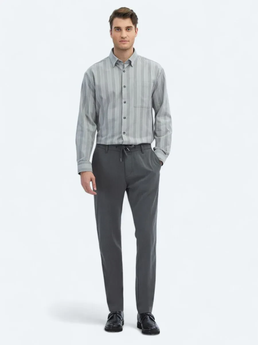 Grey Weaving Jogging Fit Casual Trousers - 1
