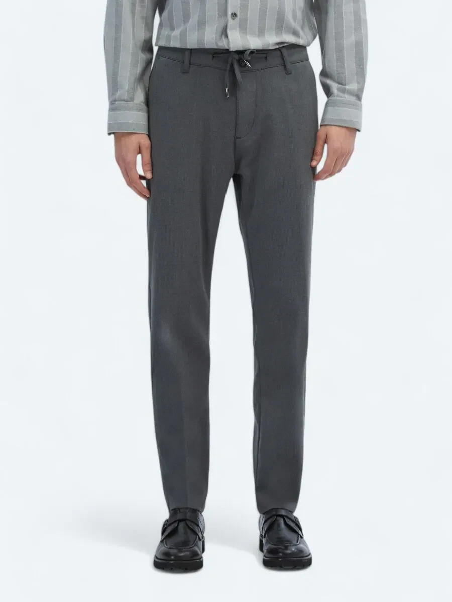 Grey Weaving Jogging Fit Casual Trousers - 2
