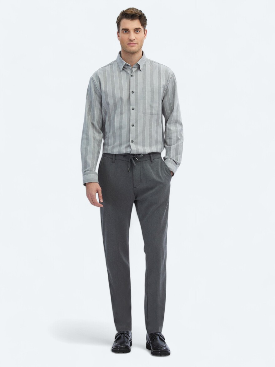 Grey Weaving Jogging Fit Casual Trousers - 1