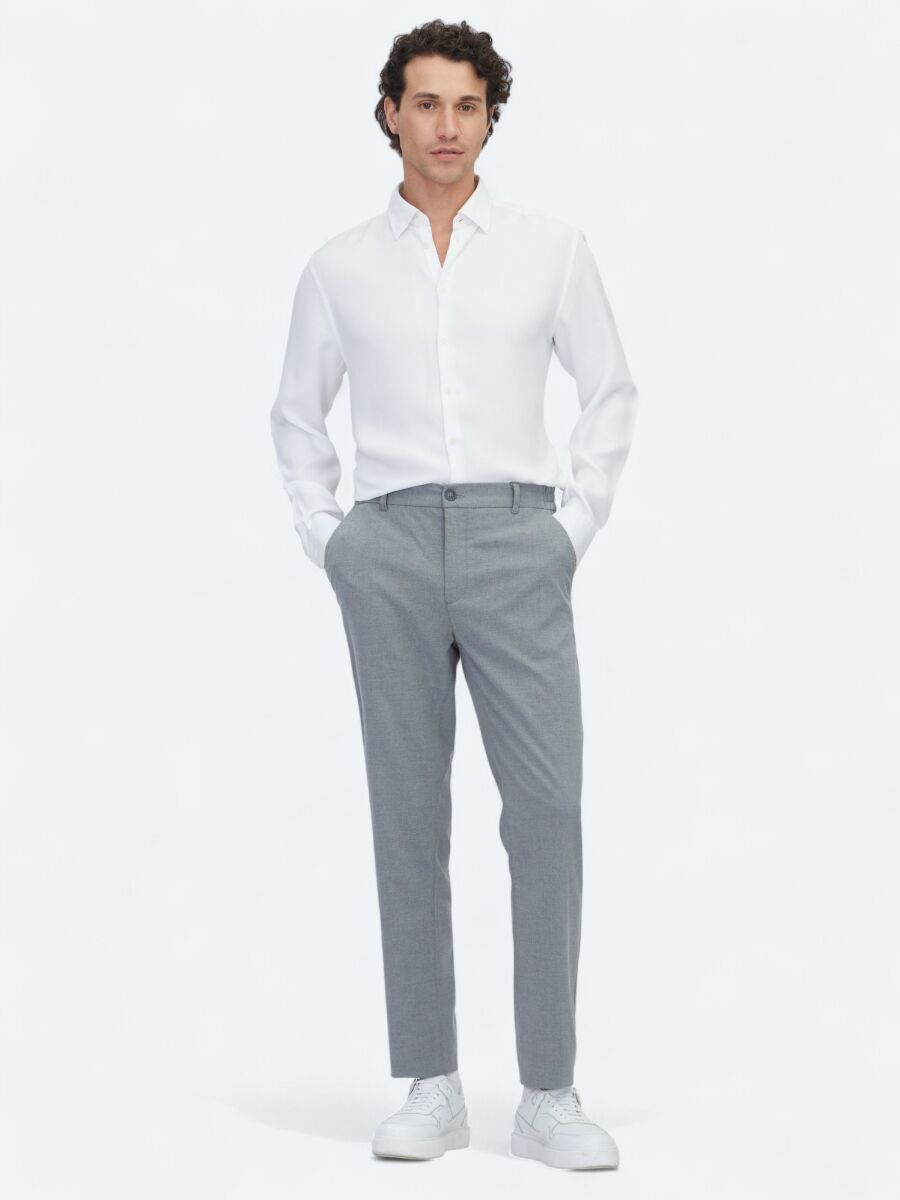 Grey Weaving Jogging Fit Casual Trousers - 1
