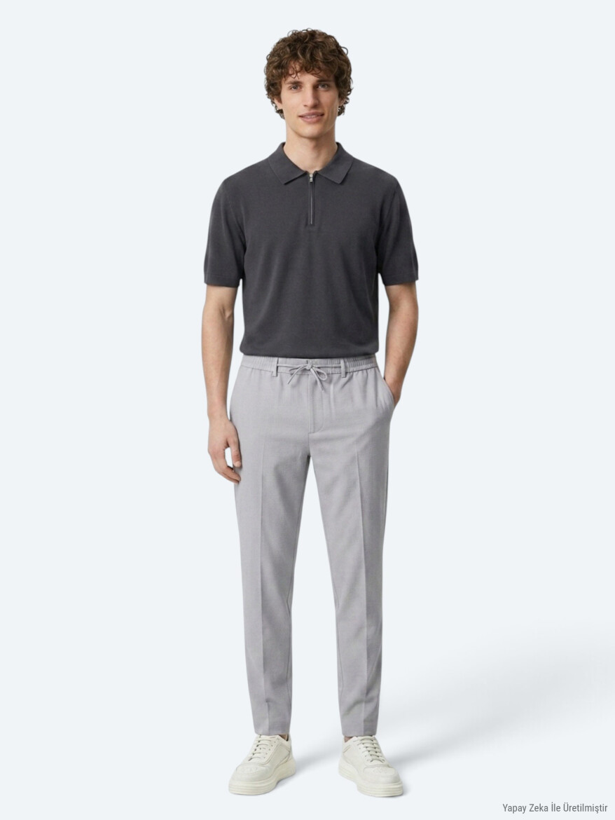 Grey Weaving Jogging Fit Casual Trousers - KİP