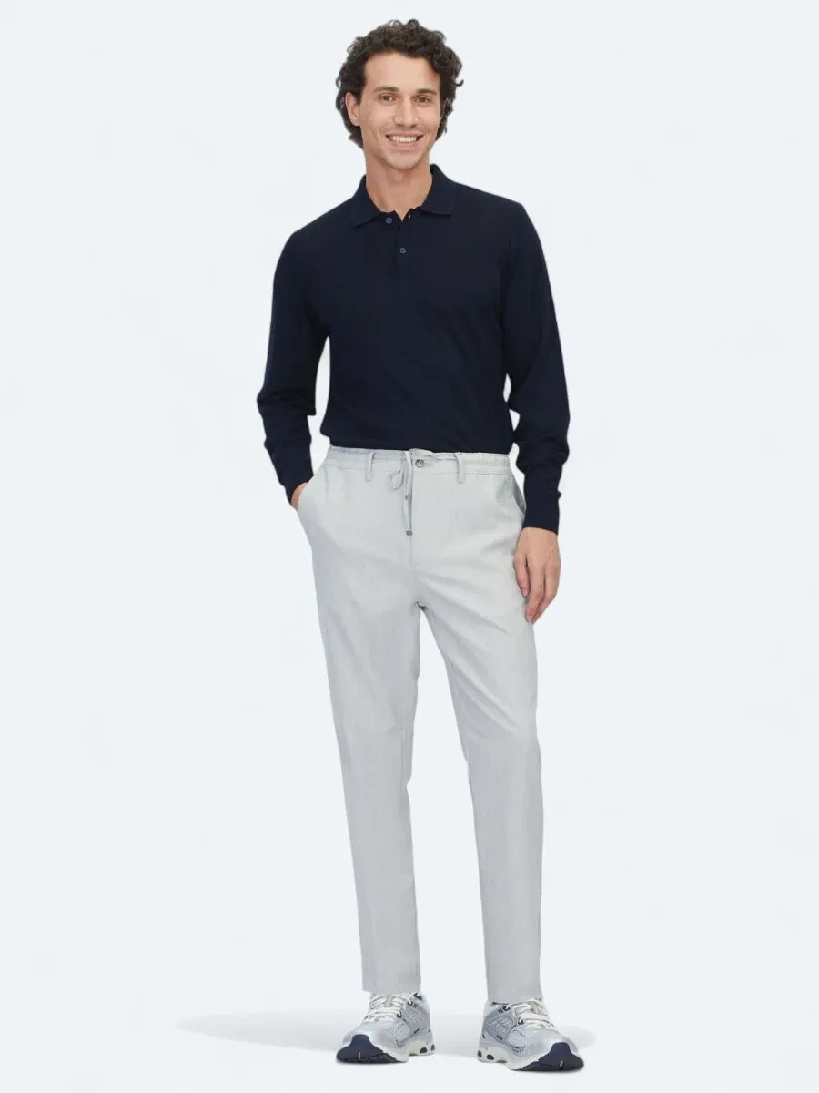 Grey Weaving Jogging Fit Casual Trousers - 1