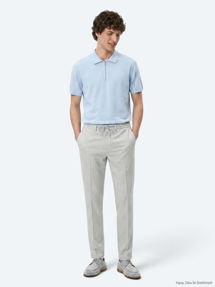 Grey Weaving Jogging Fit Casual Trousers - KİP