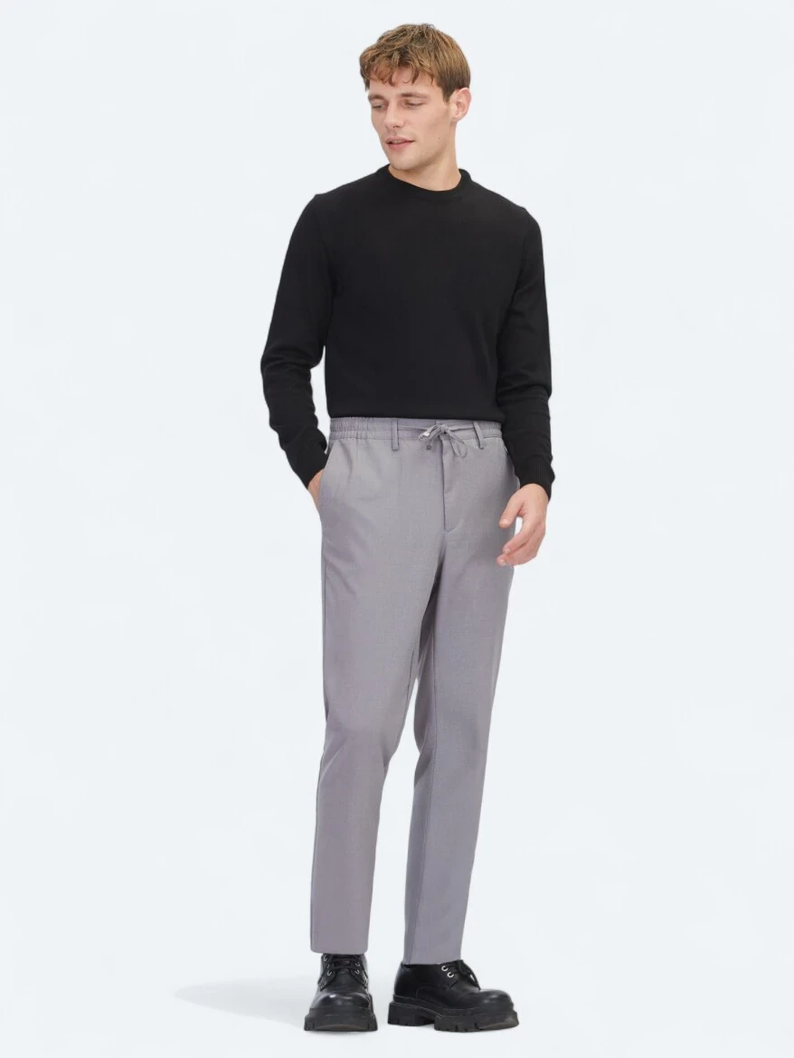Grey Weaving Jogging Fit Casual Trousers - KİP