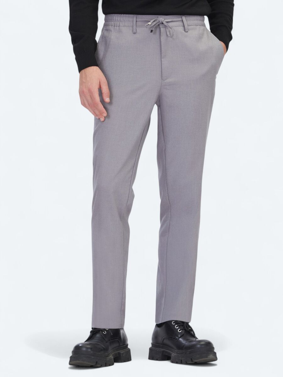 Grey Weaving Jogging Fit Casual Trousers - 2