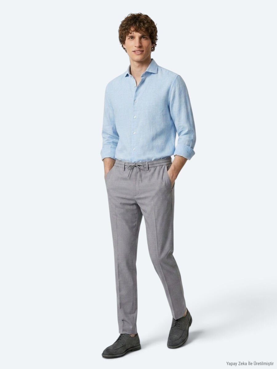 Grey Weaving Jogging Fit Casual Trousers - 1