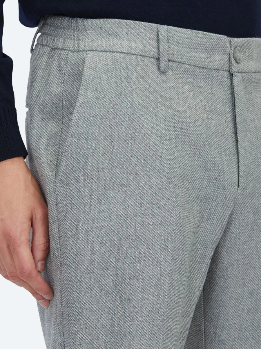 Grey Weaving Jogging Fit Casual Wool Blended Trousers - 3