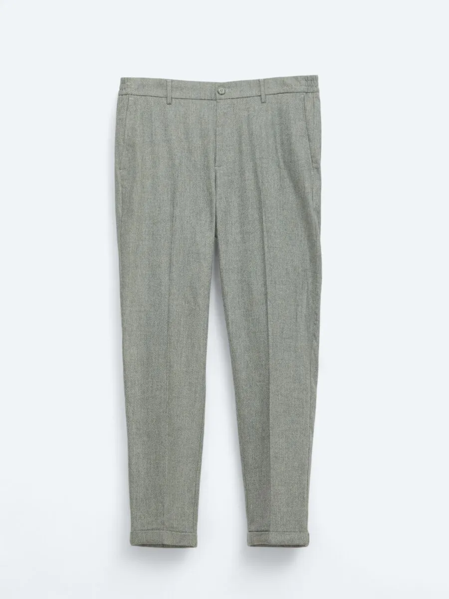 Grey Weaving Jogging Fit Casual Wool Blended Trousers - 5
