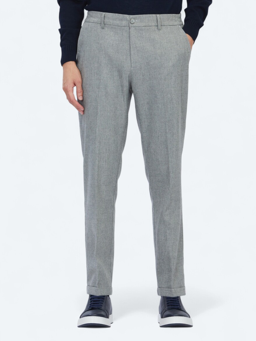 Grey Weaving Jogging Fit Casual Wool Blended Trousers - 2