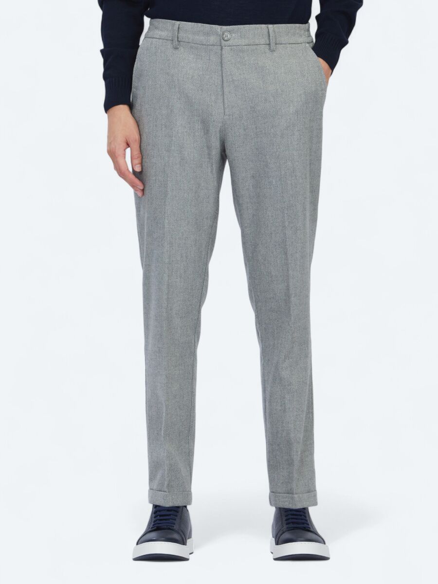 Grey Weaving Jogging Fit Casual Wool Blended Trousers - 2