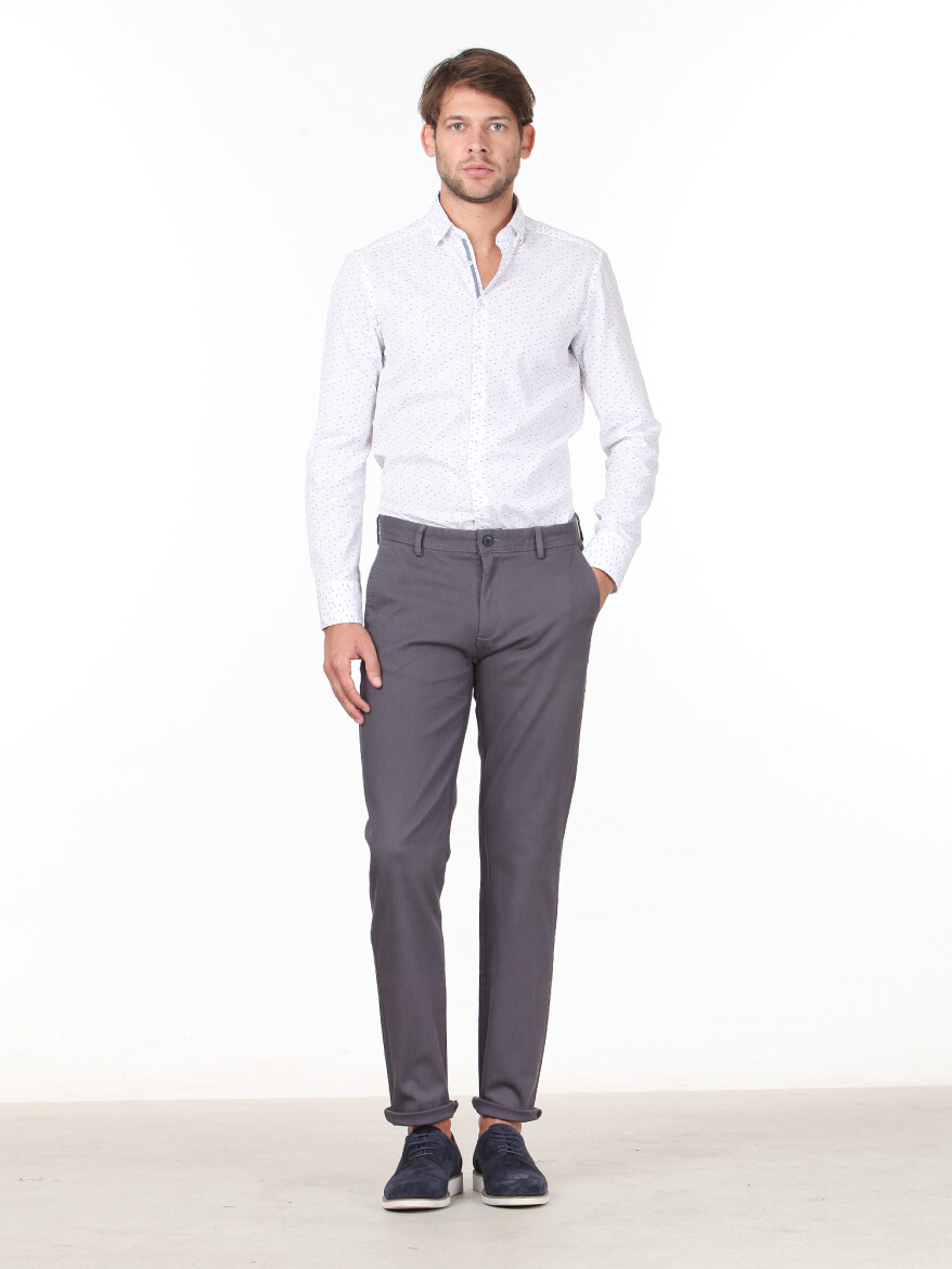 Grey Weaving Regular Fit Casual Cotton Blended Trousers 