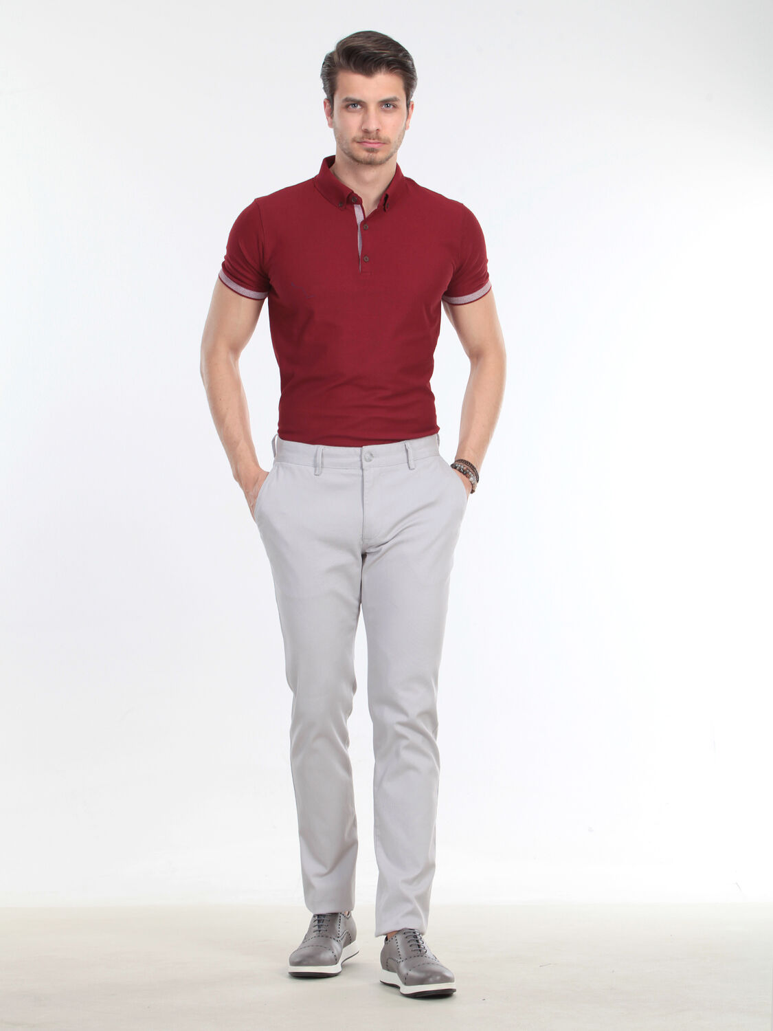 Grey Weaving Regular Fit Casual Cotton Blended Trousers - 2