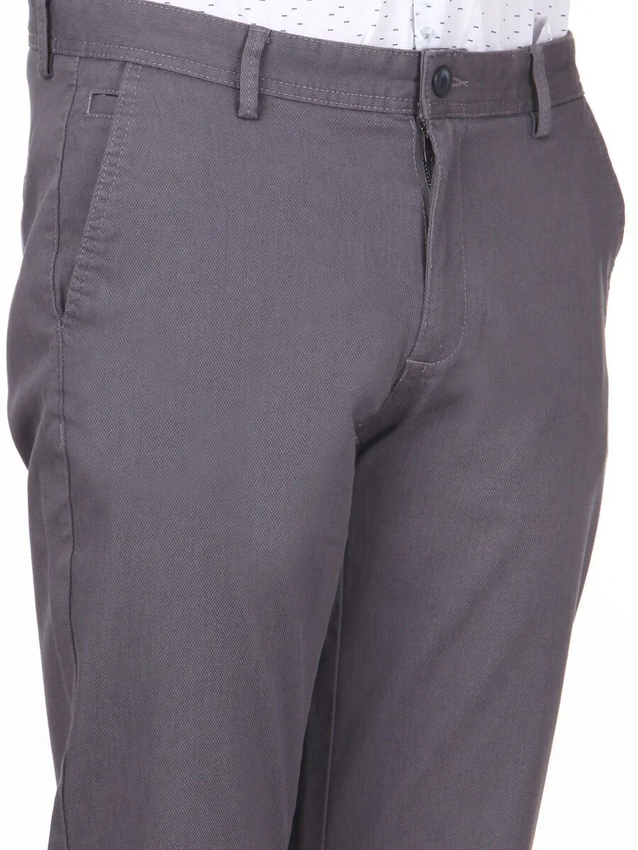 Grey Weaving Regular Fit Casual Cotton Blended Trousers - 2
