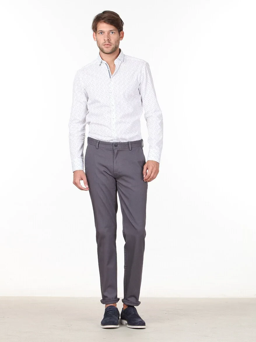 Grey Weaving Regular Fit Casual Cotton Blended Trousers - 3