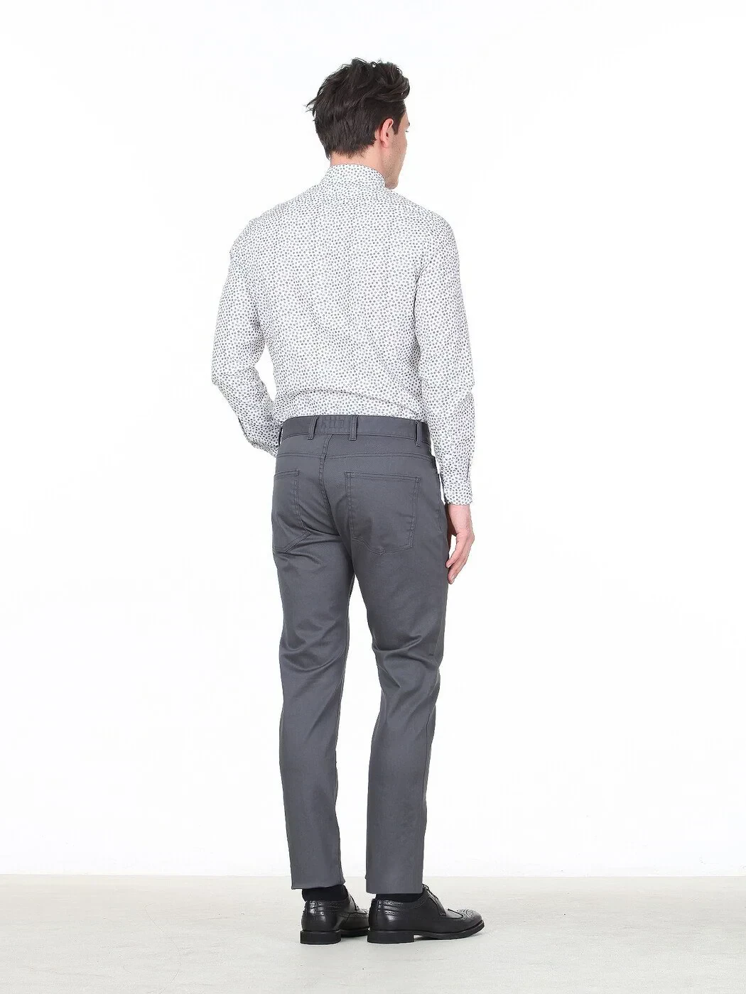 Grey Weaving Regular Fit Casual Cotton Blended Trousers - 4