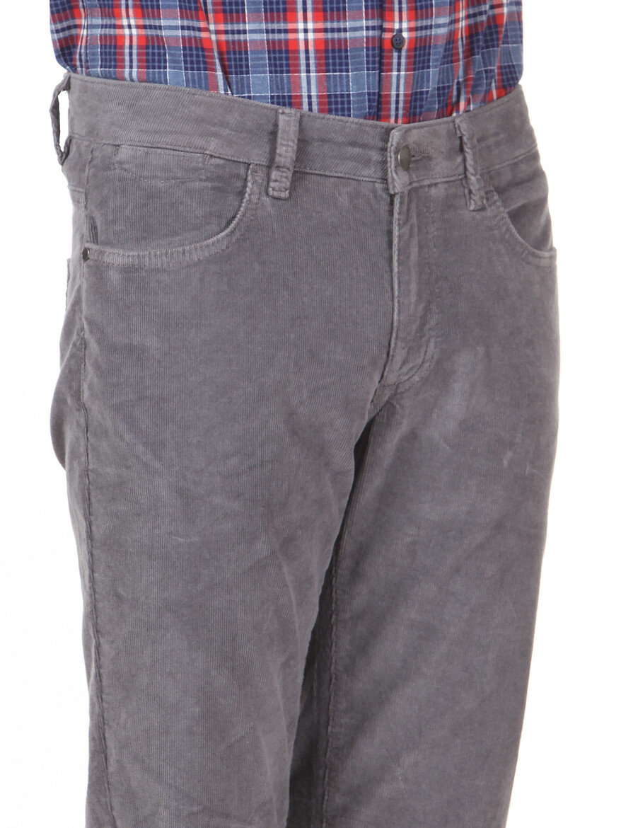 Grey Weaving Regular Fit Casual Cotton Blended Trousers - 2