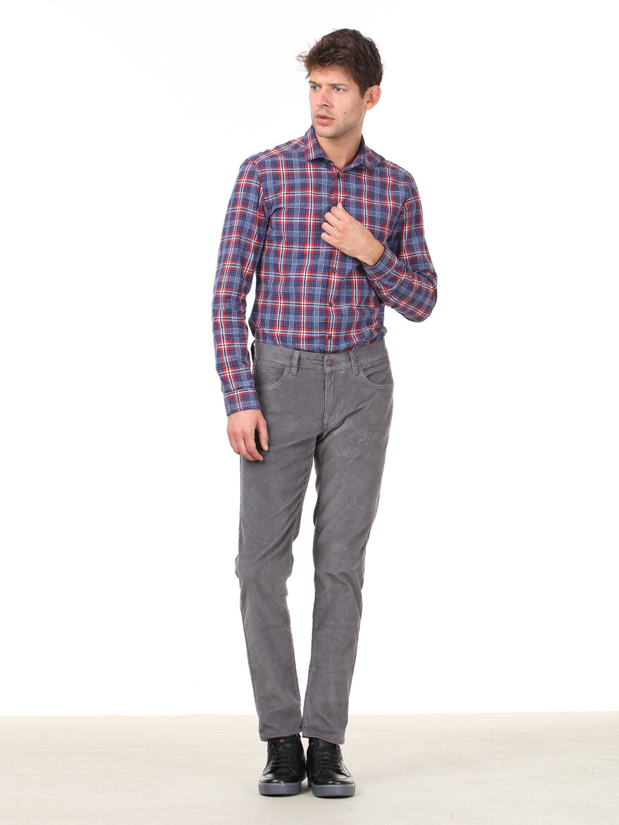 Grey Weaving Regular Fit Casual Cotton Blended Trousers - 3