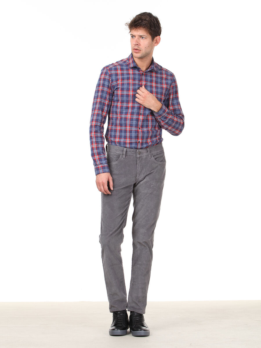 Grey Weaving Regular Fit Casual Cotton Blended Trousers - 3