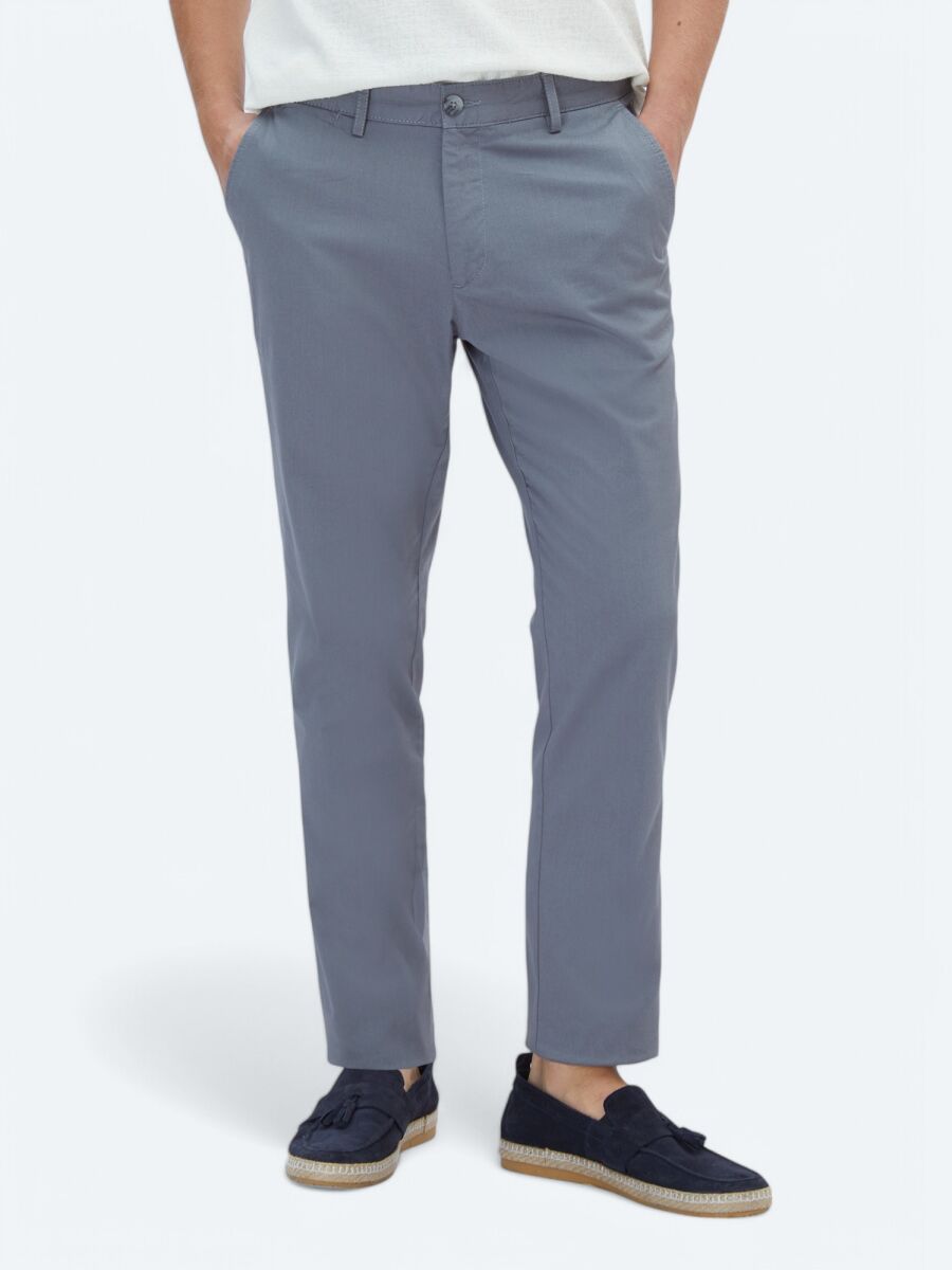 Grey Weaving Regular Fit Casual Cotton Blended Trousers - 2