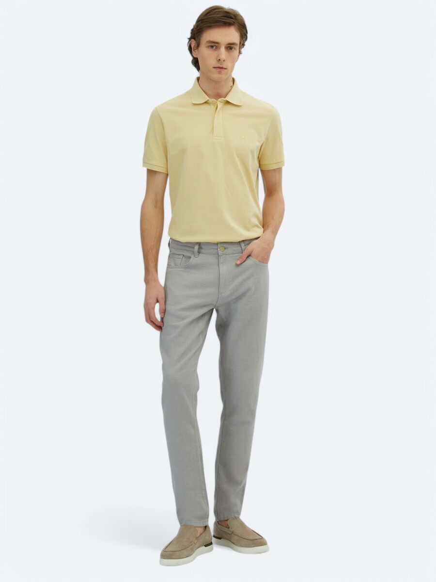 Grey Weaving Regular Fit Casual Cotton Blended Trousers - 1