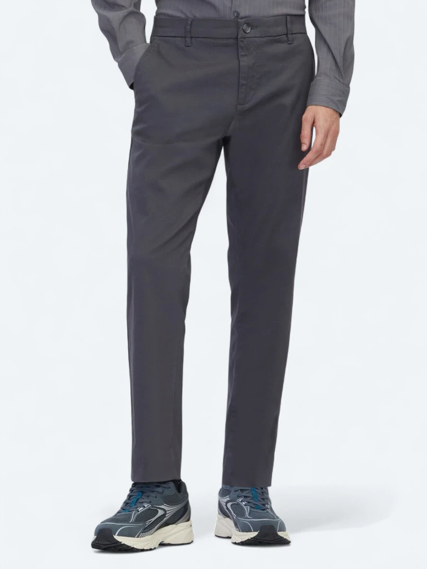 Grey Weaving Regular Fit Casual Cotton Blended Trousers - KİP