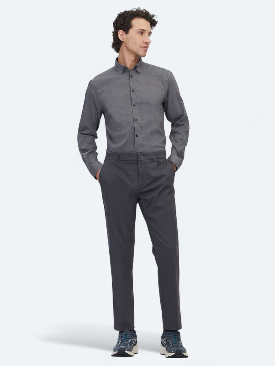 Grey Weaving Regular Fit Casual Cotton Blended Trousers 