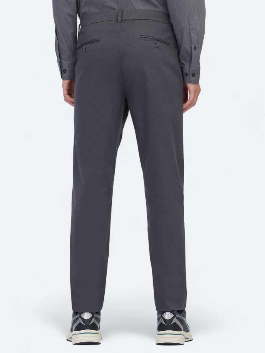 Grey Weaving Regular Fit Casual Cotton Blended Trousers - 4