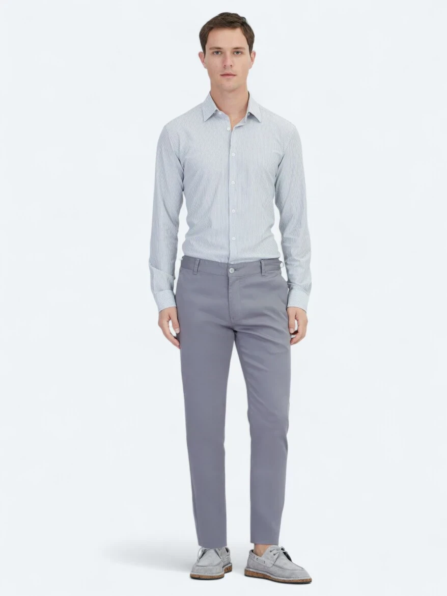 Grey Weaving Regular Fit Casual Cotton Blended Trousers - 1