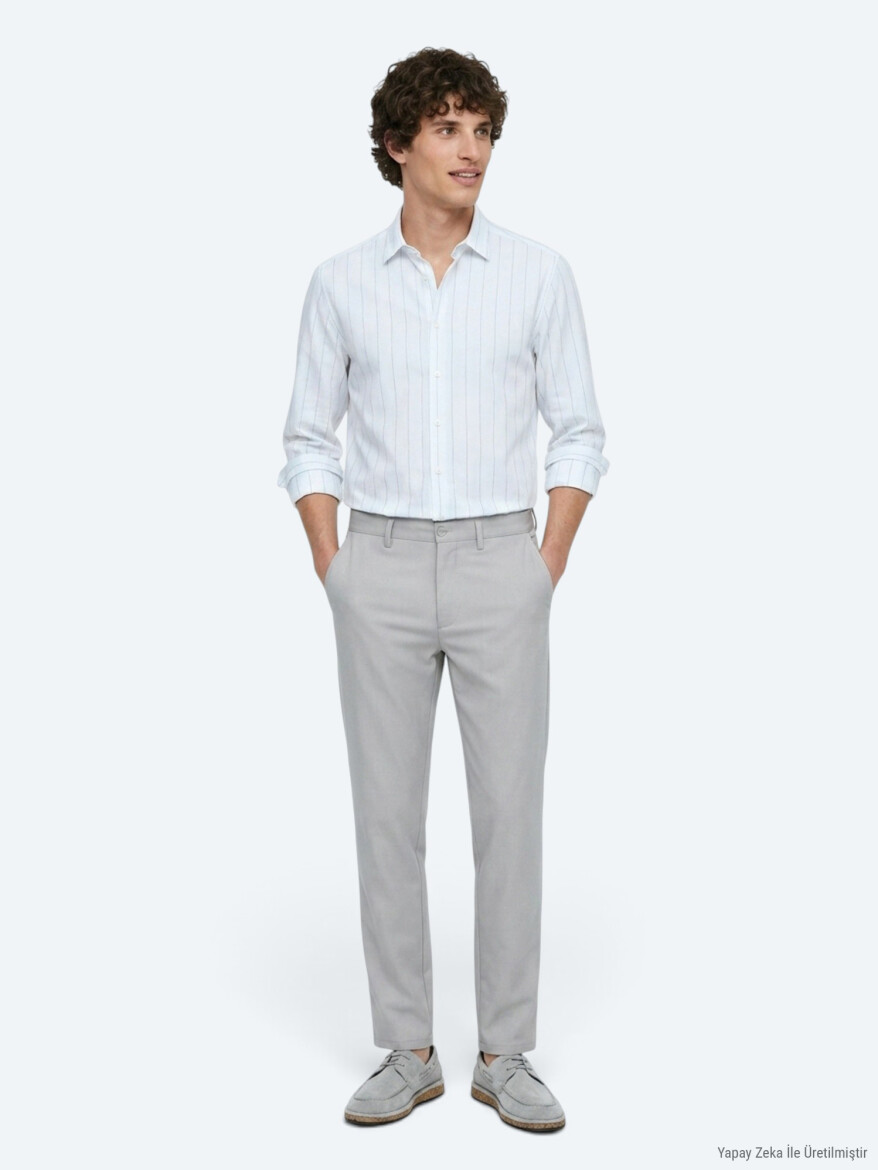 Grey Weaving Regular Fit Casual Trousers 