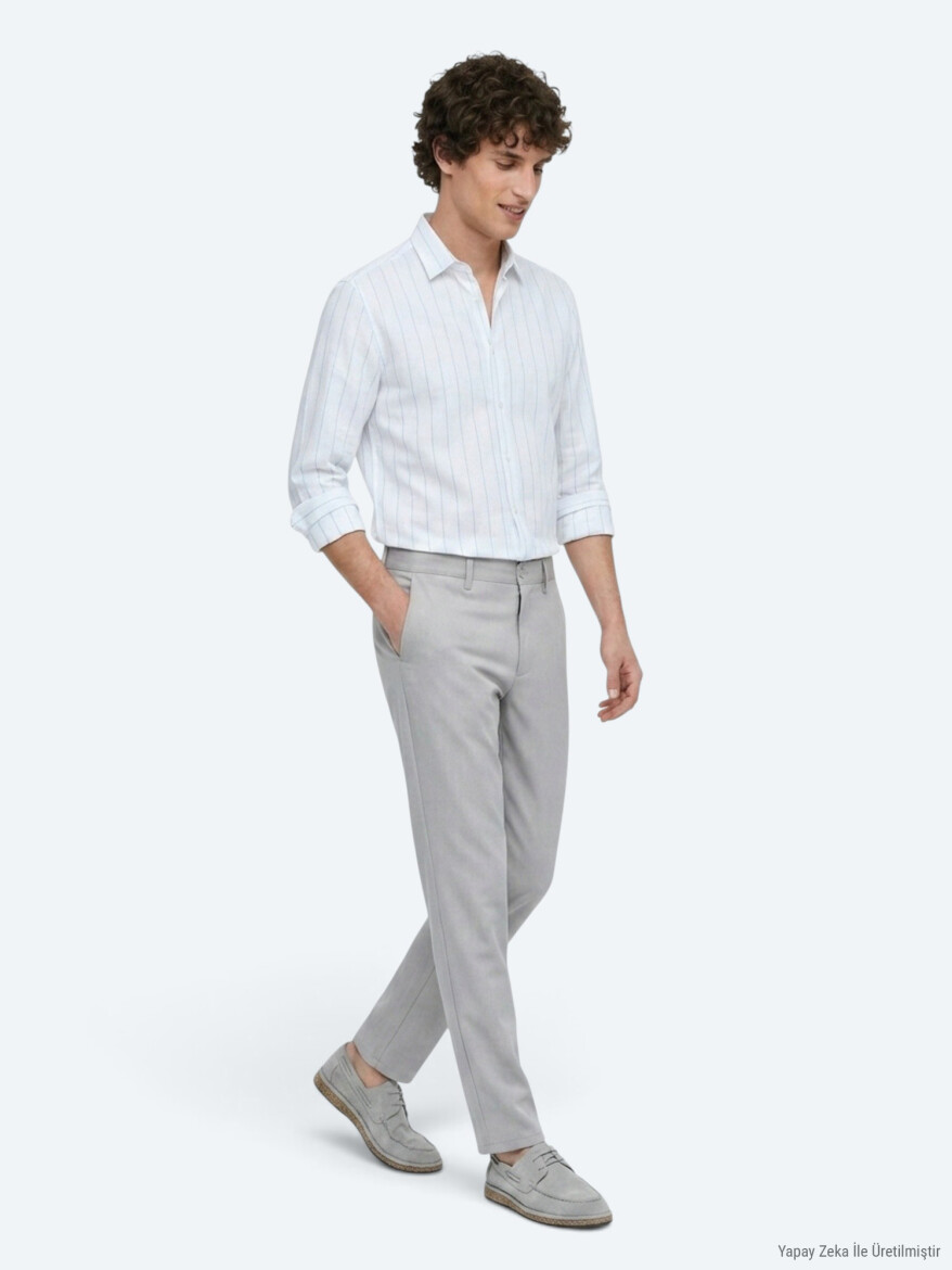 Grey Weaving Regular Fit Casual Trousers - 2