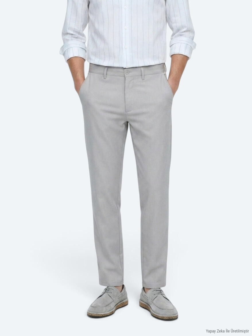 Grey Weaving Regular Fit Casual Trousers - 3