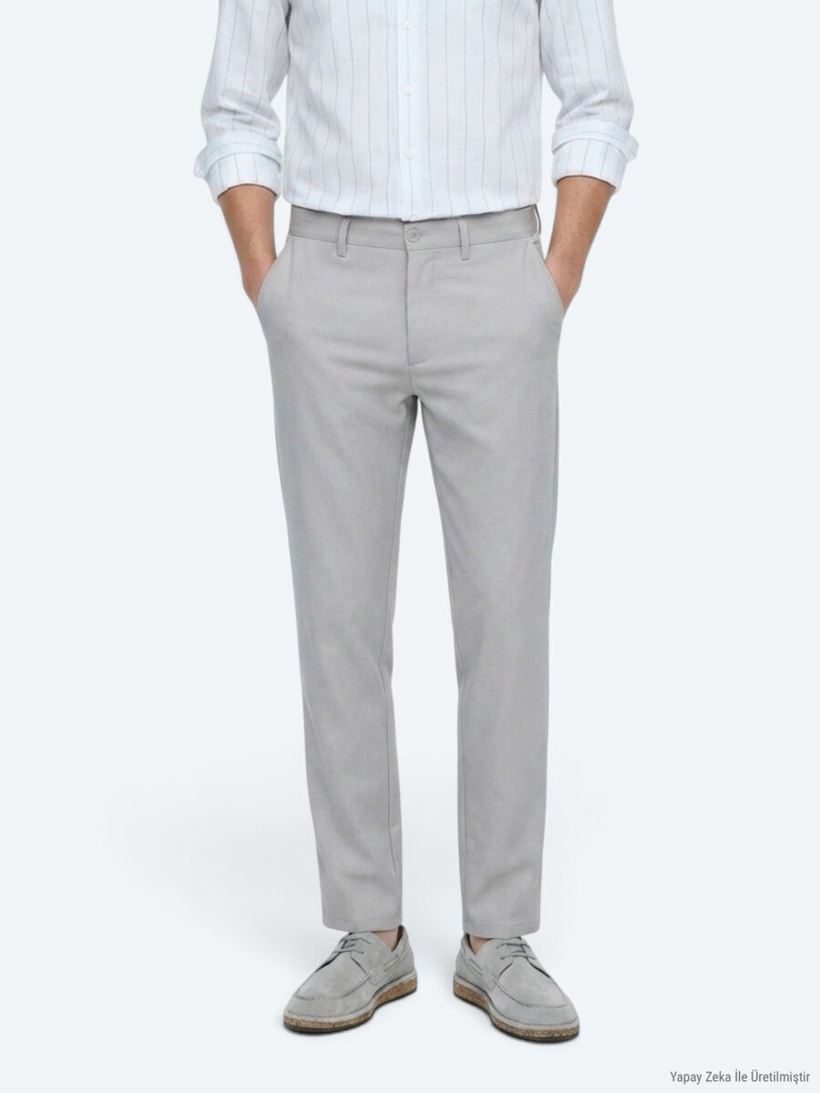 Grey Weaving Regular Fit Casual Trousers - 3
