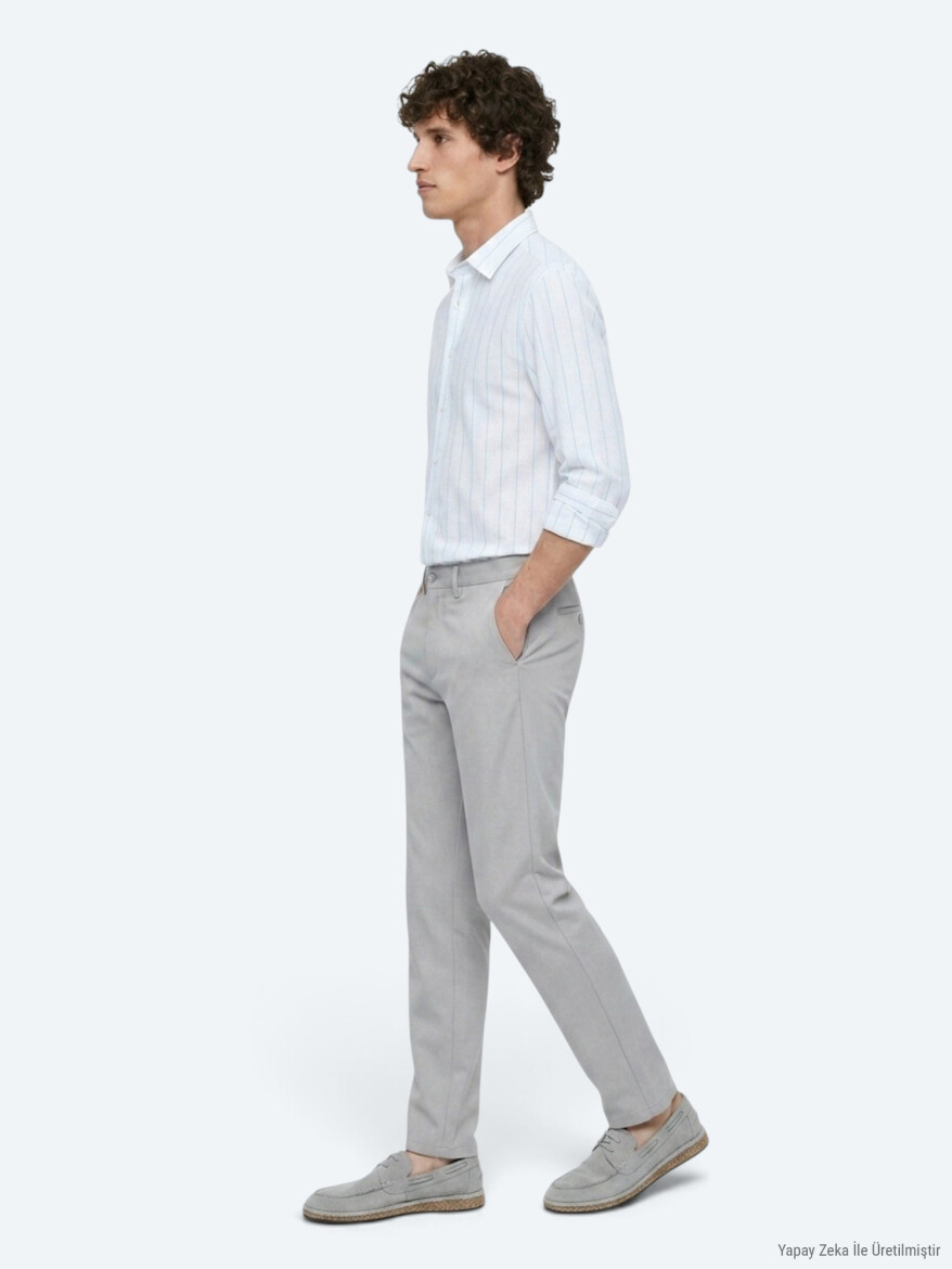 Grey Weaving Regular Fit Casual Trousers - 4