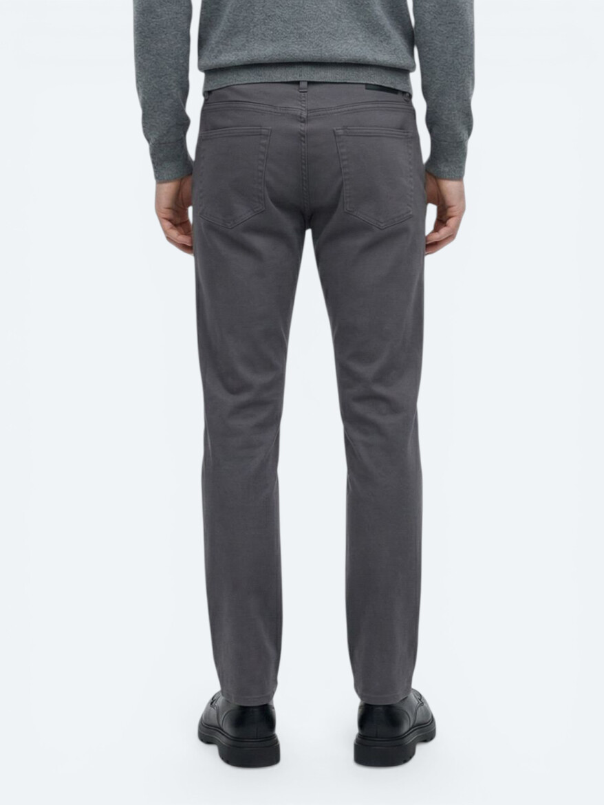 Grey Weaving Slim Fit Casual Cotton Blended Trousers - 4