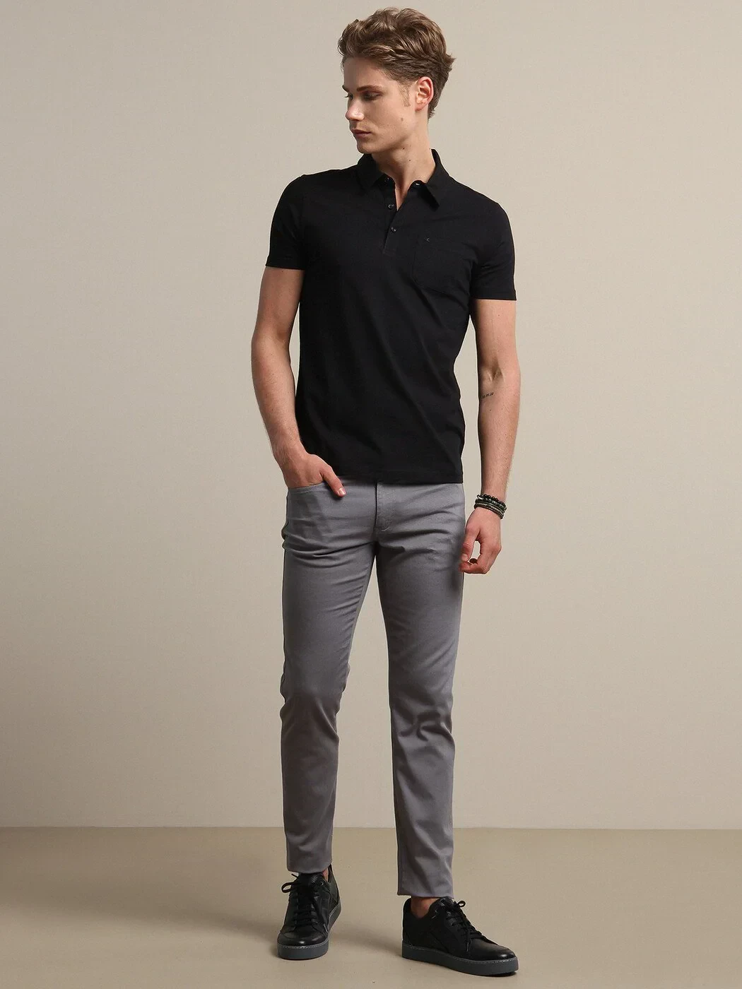 Grey Weaving Slim Fit Casual Cotton Blended Trousers - 3