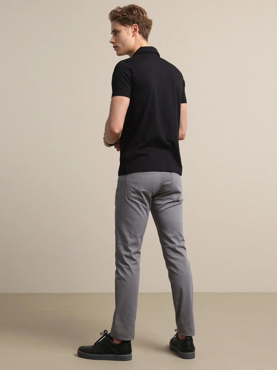 Grey Weaving Slim Fit Casual Cotton Blended Trousers - 5