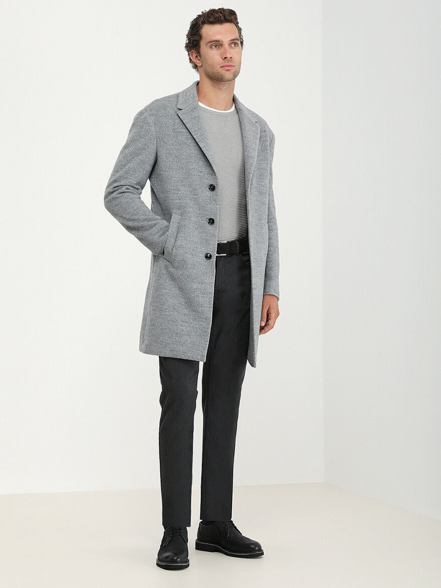 Grey Weaving Slim Fit Casual Cotton Blended Trousers - 4