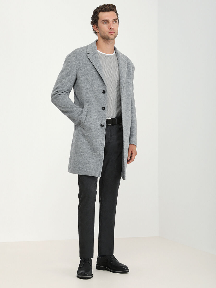 Grey Weaving Slim Fit Casual Cotton Blended Trousers - 4