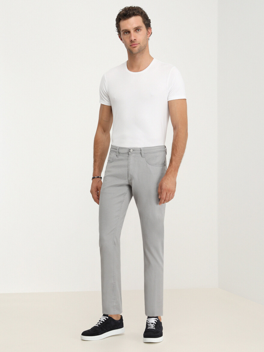 Grey Weaving Slim Fit Casual Cotton Blended Trousers - 2