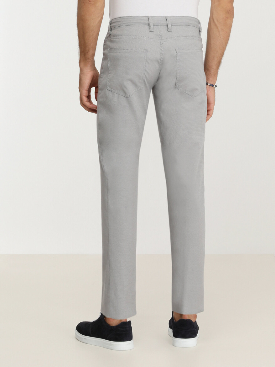 Grey Weaving Slim Fit Casual Cotton Blended Trousers - 4