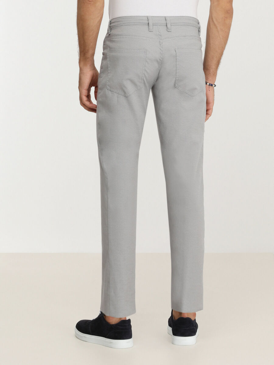 Grey Weaving Slim Fit Casual Cotton Blended Trousers - 4