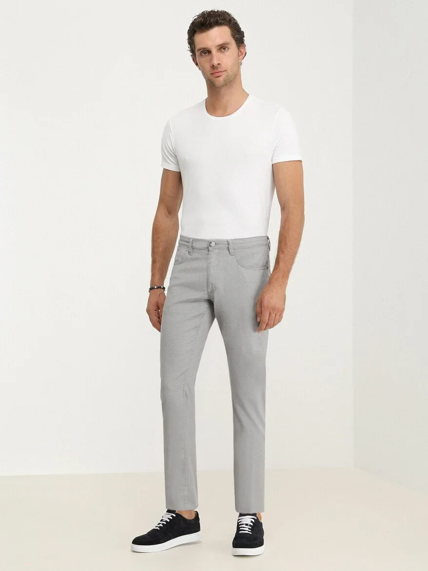 Grey Weaving Slim Fit Casual Cotton Blended Trousers - 2