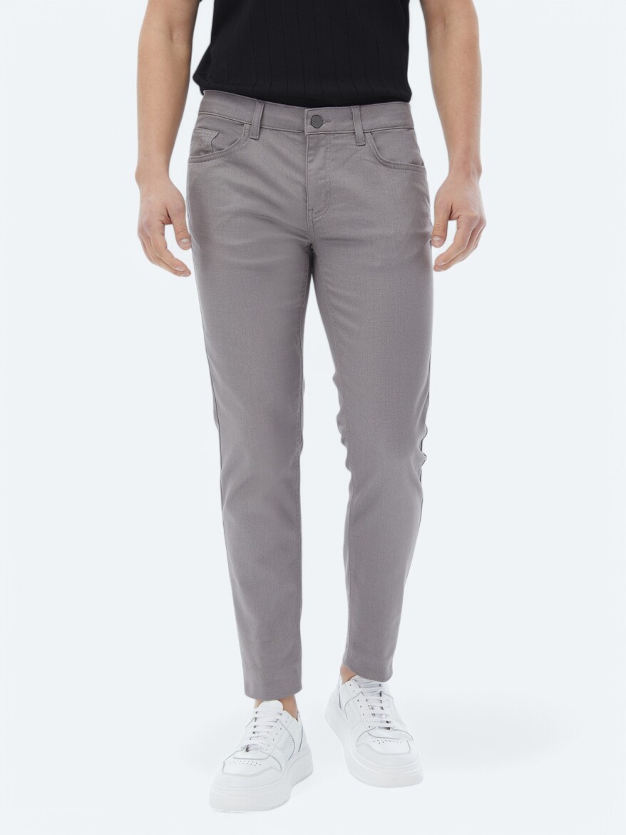 Grey Weaving Slim Fit Casual Cotton Blended Trousers - 2