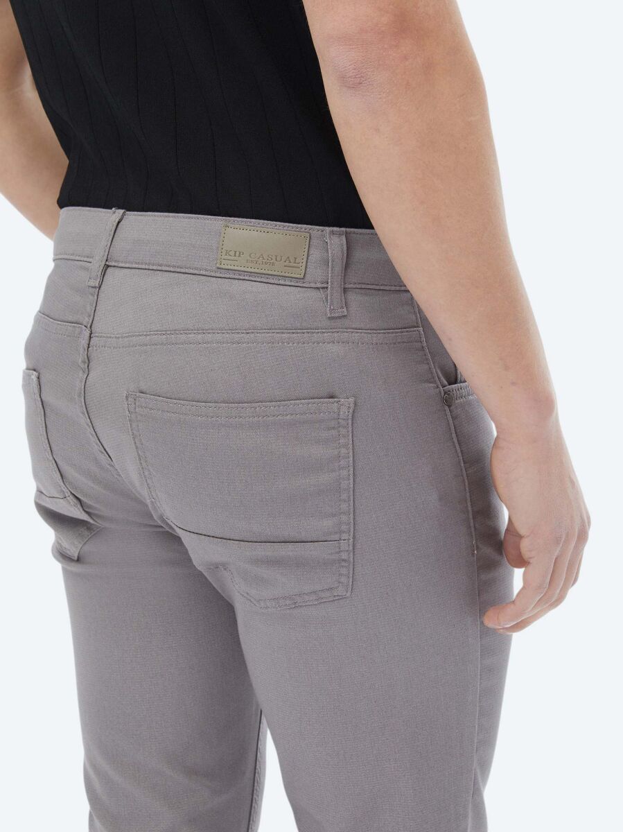 Grey Weaving Slim Fit Casual Cotton Blended Trousers - 5
