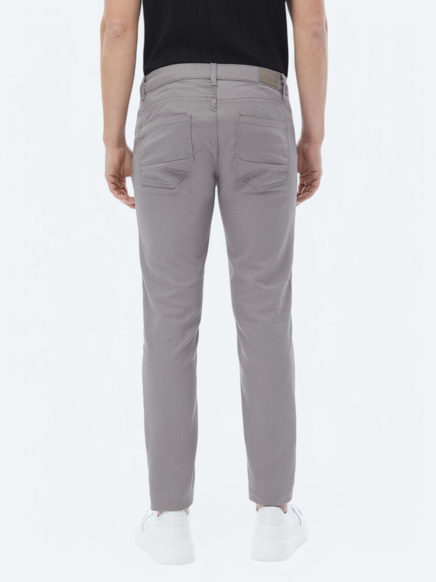 Grey Weaving Slim Fit Casual Cotton Blended Trousers - 6