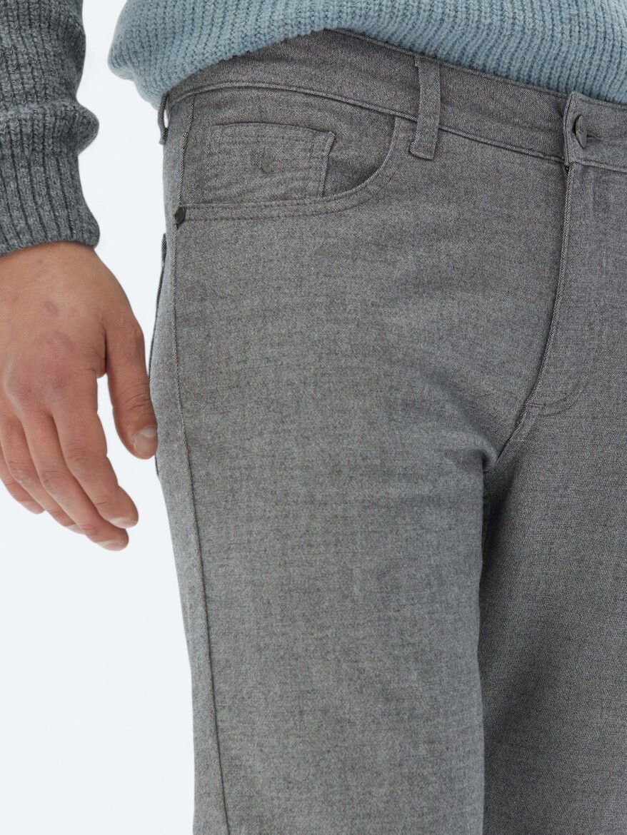 Grey Weaving Slim Fit Casual Cotton Blended Trousers - 3