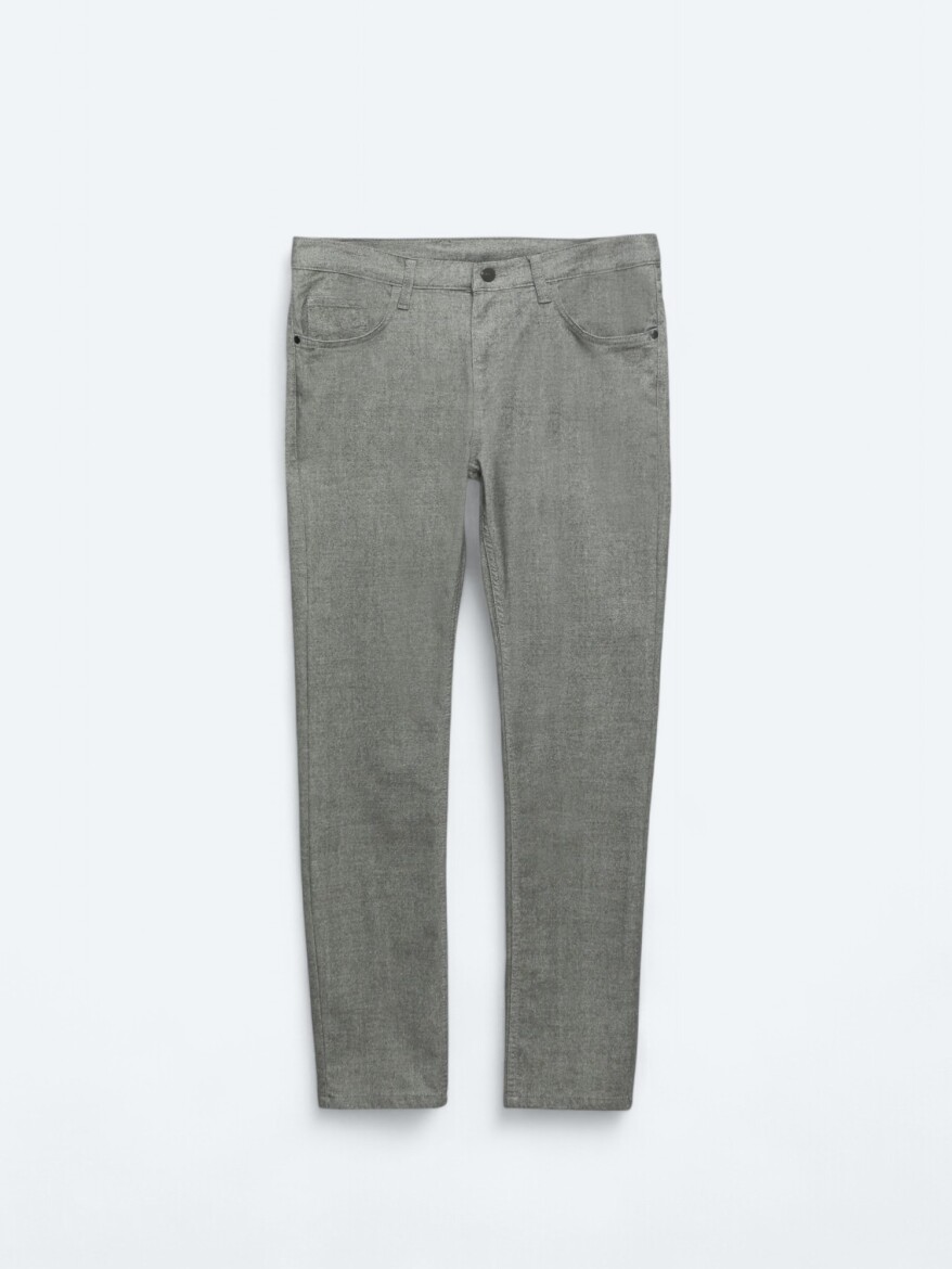 Grey Weaving Slim Fit Casual Cotton Blended Trousers - 6