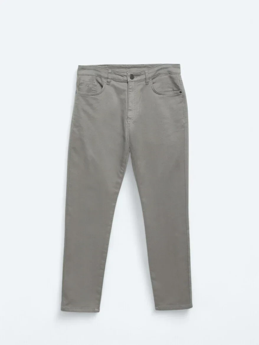 Grey Weaving Slim Fit Casual Cotton Blended Trousers - 5