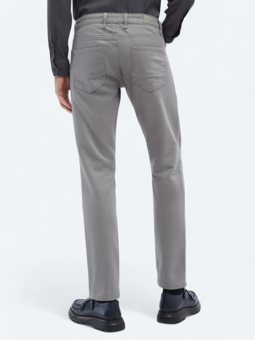 Grey Weaving Slim Fit Casual Cotton Blended Trousers - 4