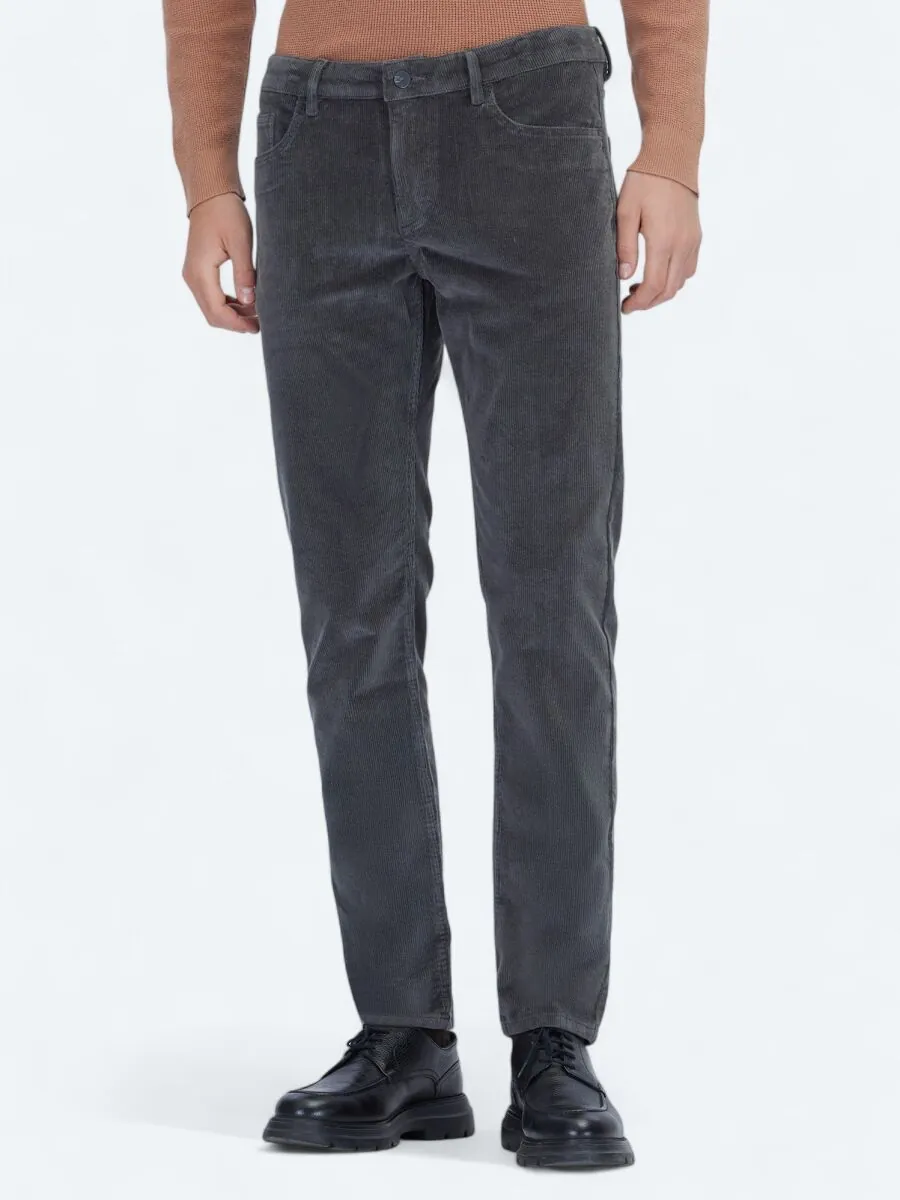 Grey Weaving Slim Fit Casual Cotton Blended Trousers - 2